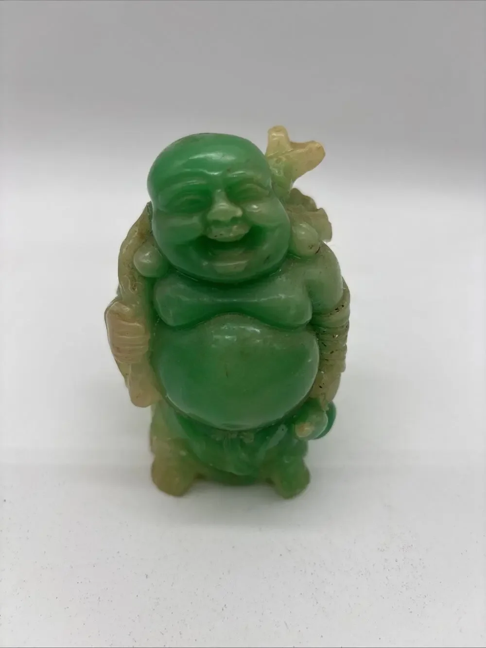 Jade Green Colored Resin Wealth Happy Buddha Statue 3.5